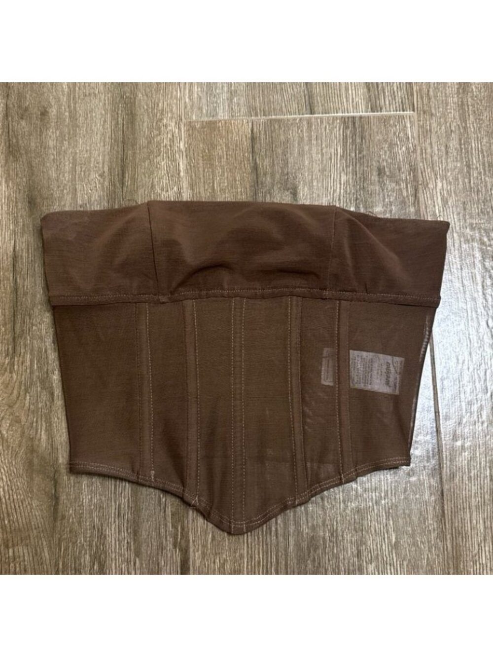 Edikted brown tube top structured corset-style steel boned sheer mesh cropped XS